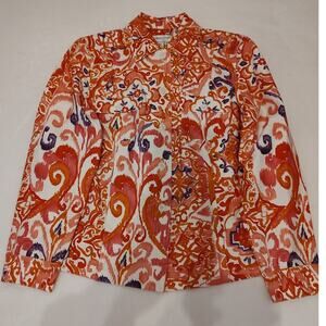 Coldwater Pink Orange Geometric Floral Artsy Pockets Button Front Jacket Size PS
